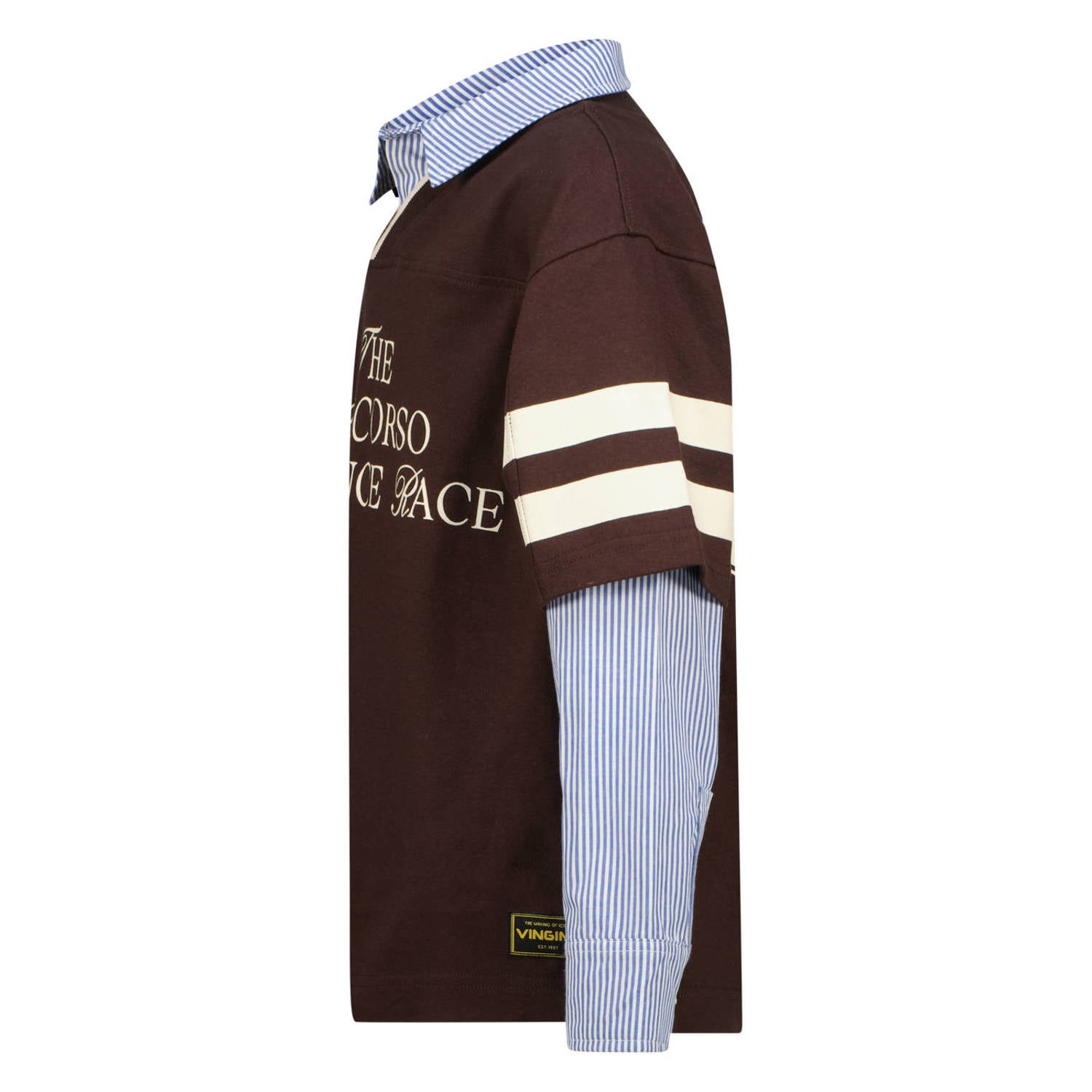 Vingino oversized longsleeve met backprint donkerbruin blauw wit