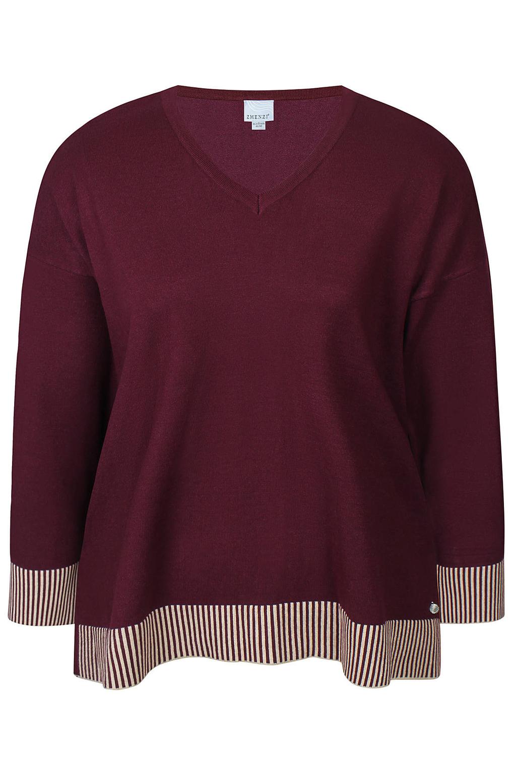 Donkerrode dames Zhenzi pullover Plus Size van viscose met effen en lange mouwen