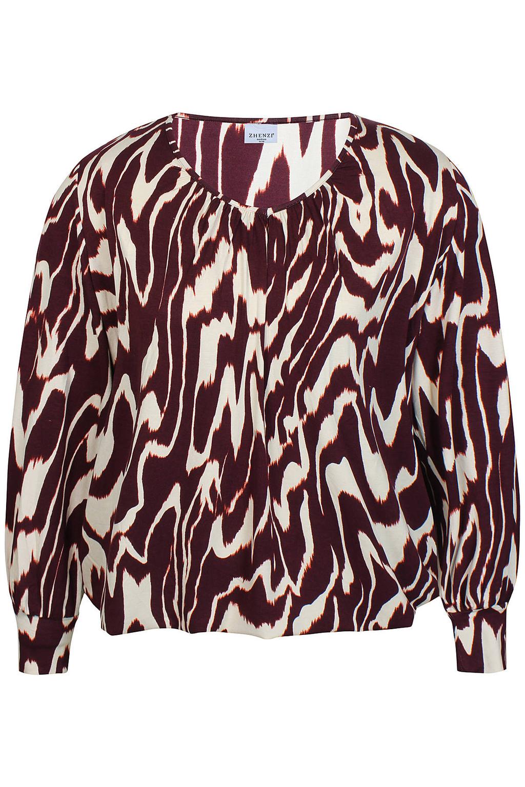 Donkerrood en witte dames Zhenzi top Plus Size van viscose met lange mouwen en klassieke kraag