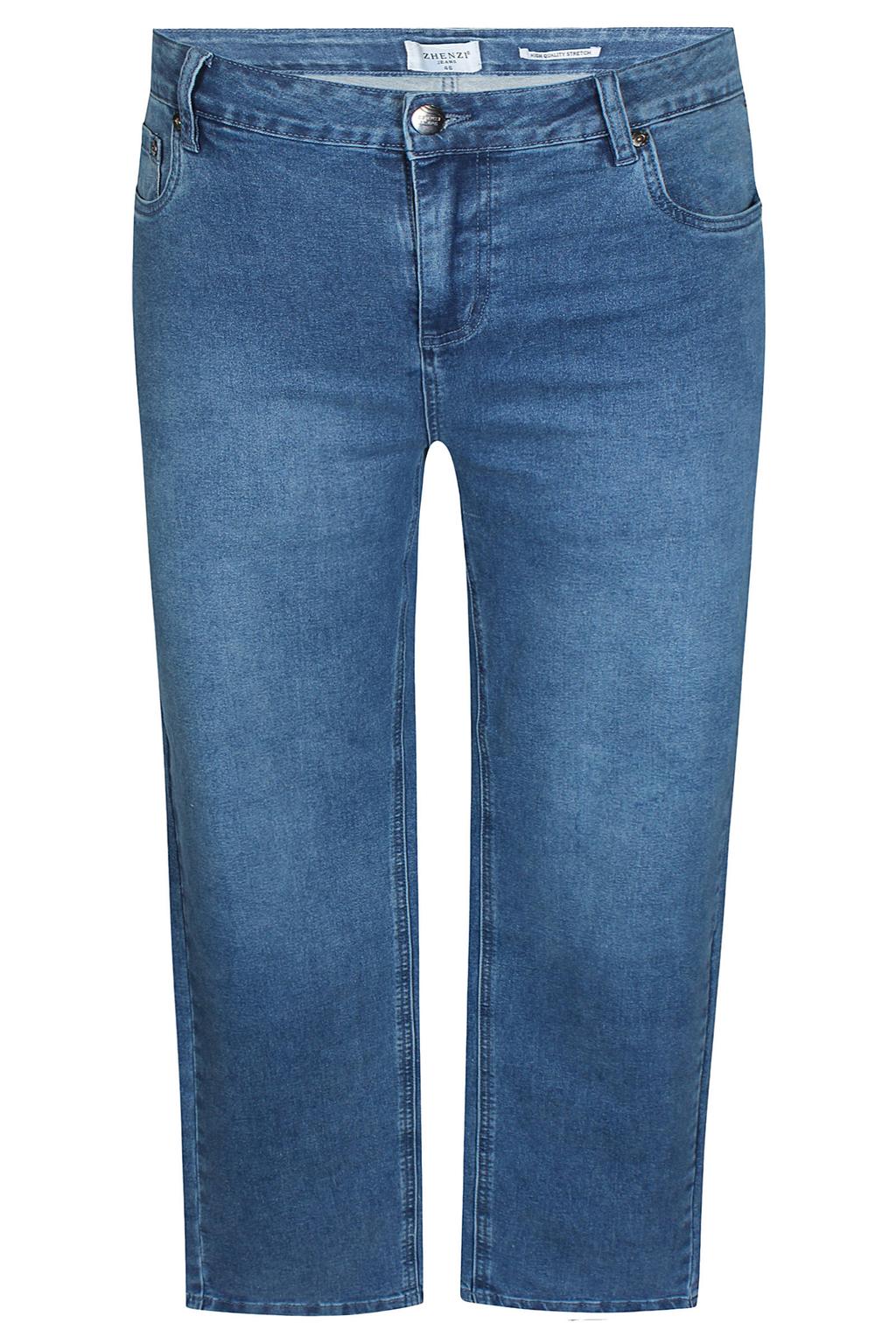 Medium blue denim dames Zhenzi loose fit broek Plus Size van denim met regular waist en effen