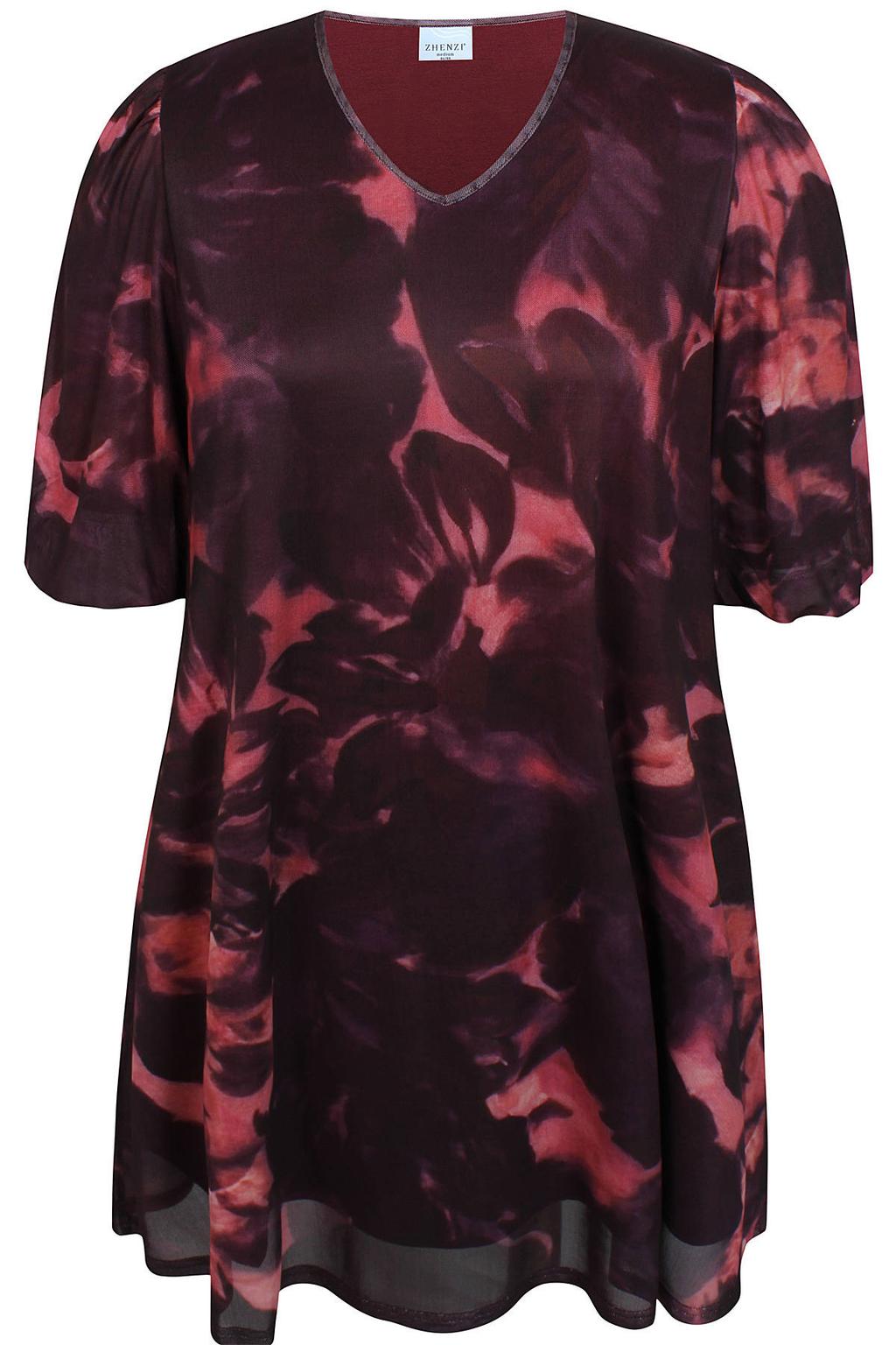 Roze en zwarte dames Zhenzi gebloemde tuniek Plus Size van polyester met korte mouwen