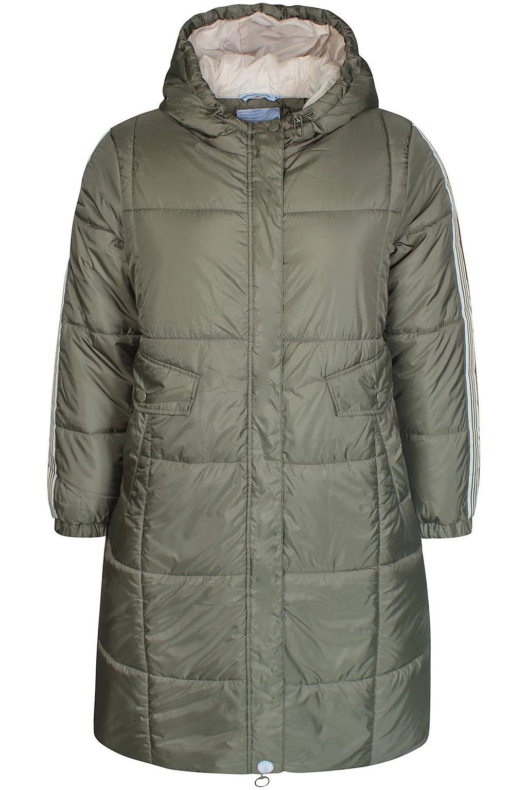 Groene dames Zhenzi gewatteerde winterjas Plus Size van polyester met effen, lange mouwen en capuchon