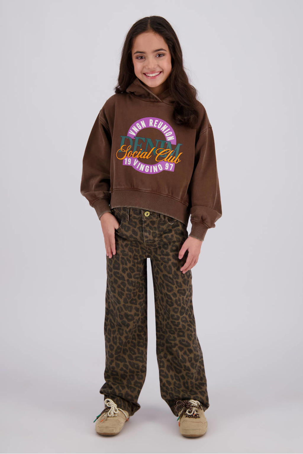 Vingino rechtvallende hoodie met print - donkerbruin