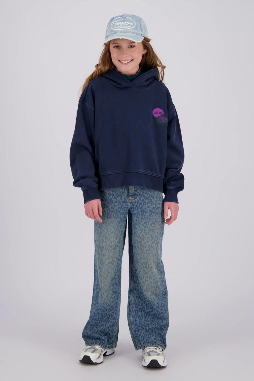 Vingino rechtvallende hoodie met backprint - donkerblauw