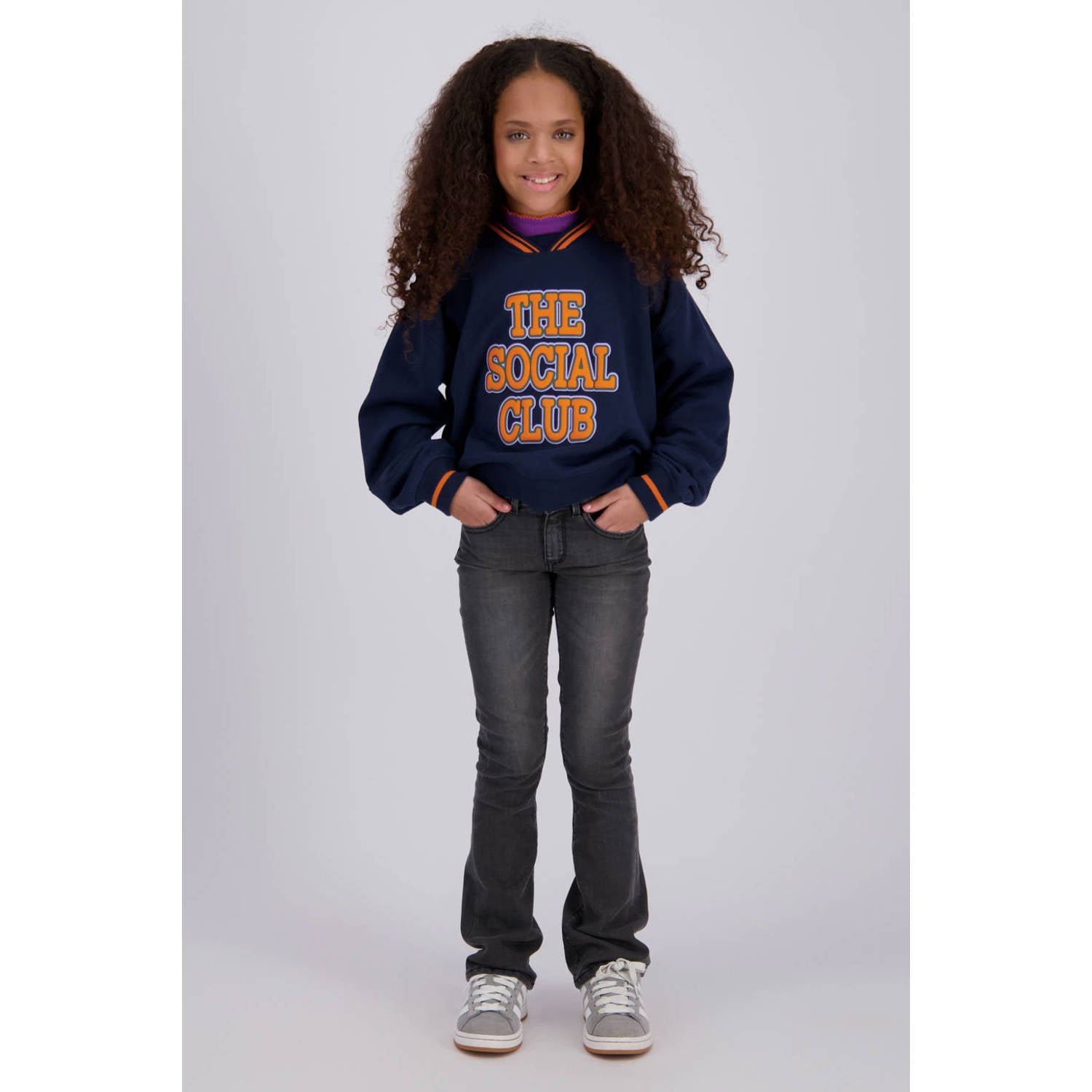 Vingino rechtvallende sweater met print donkerblauw
