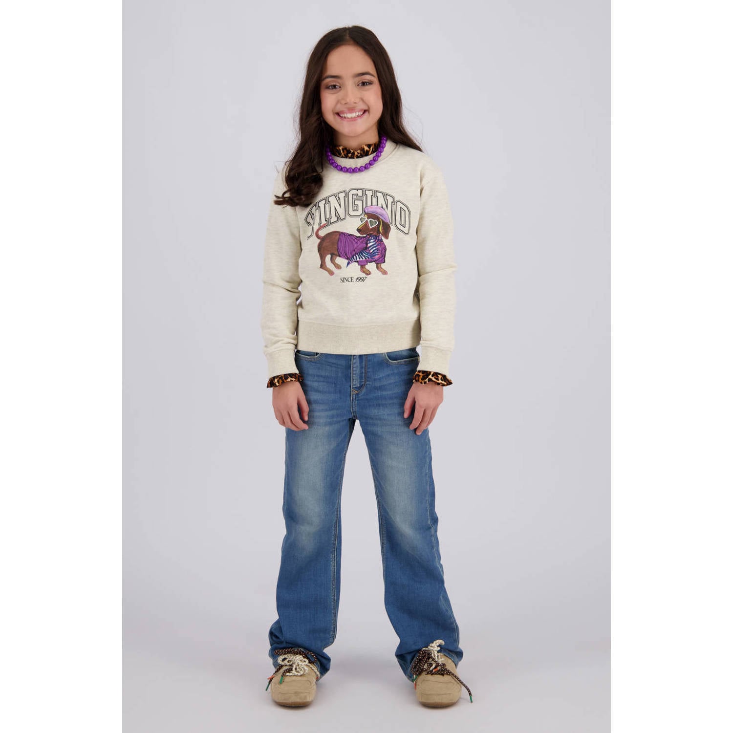 Vingino rechtvallende sweater met print beige