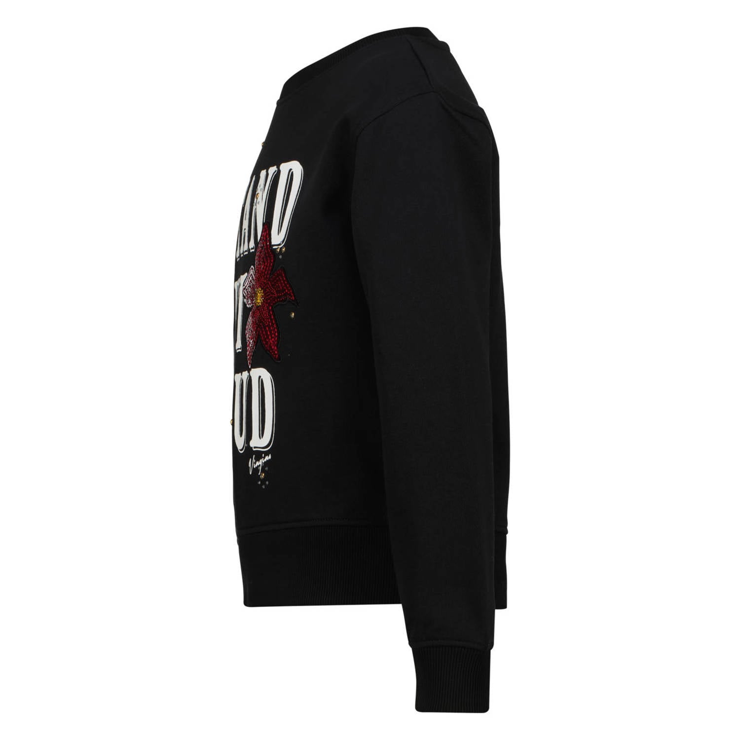 Vingino rechtvallende sweater met strass-steentjes en tekst zwart