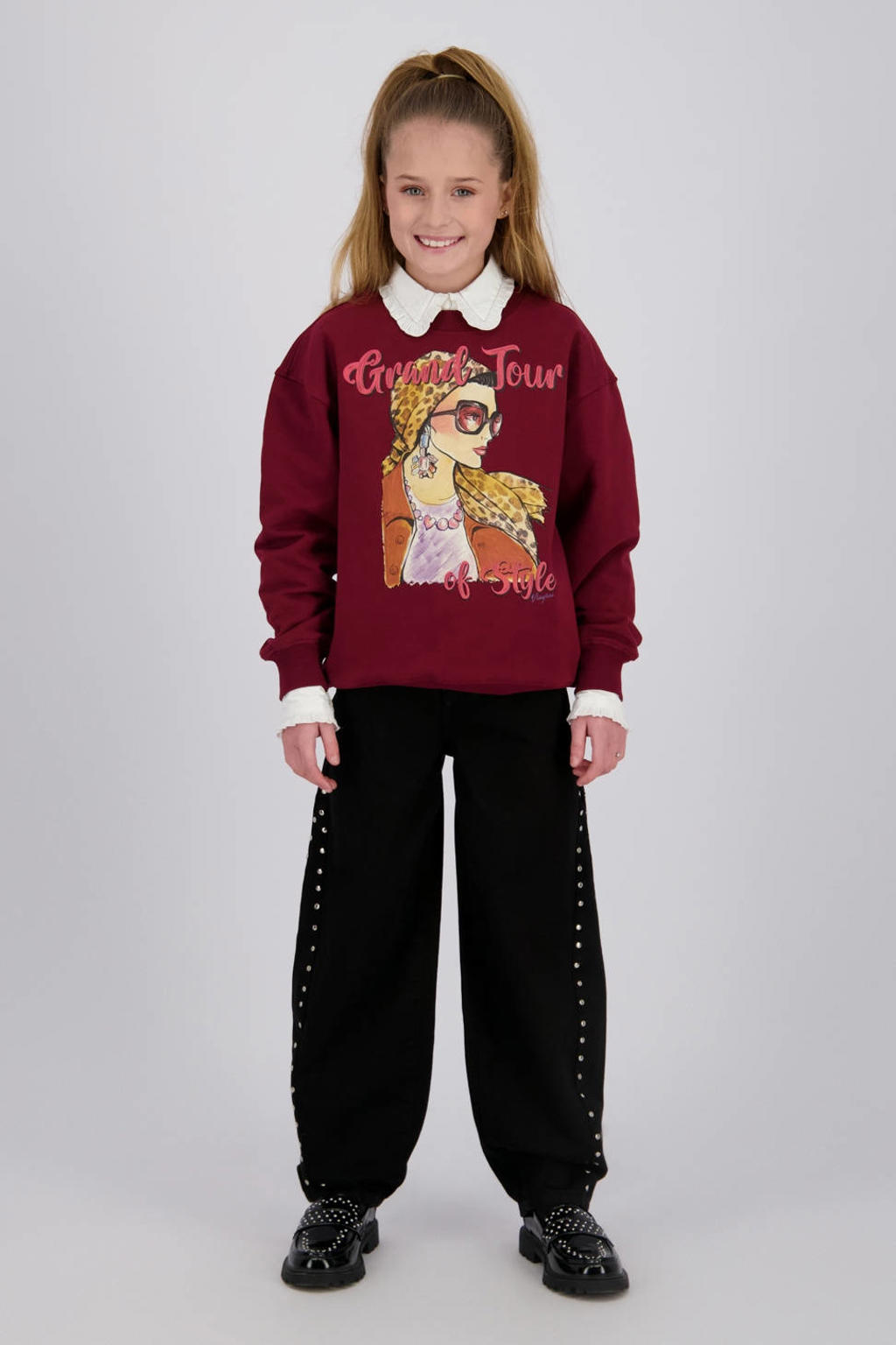 Vingino Camilla Stud barrel jeans met studs - black denim