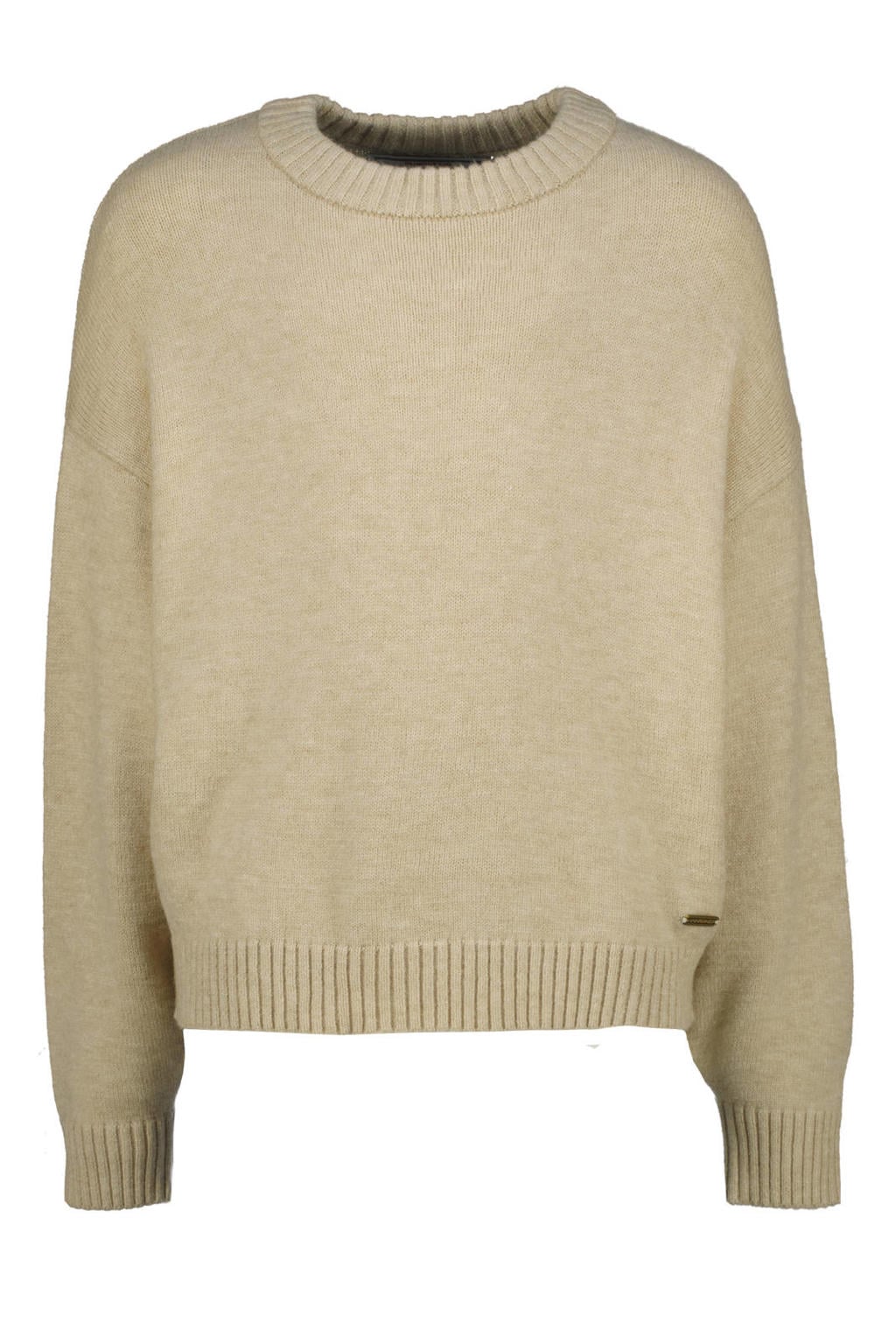 Beige meisjes Vingino rechtvallende trui van viscose met effen, lange mouwen en ronde hals