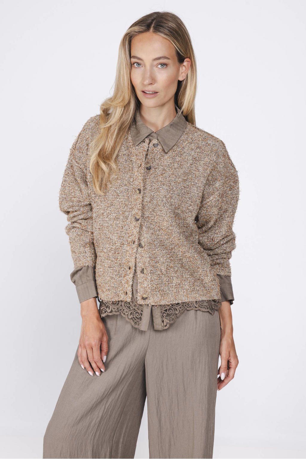 Poools gebreid vest met wol - beige