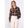 Poools geruite blouse met linnen - bruin