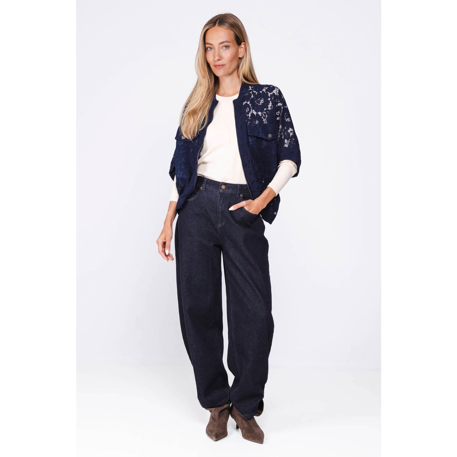 Poools kanten bomberjack donkerblauw
