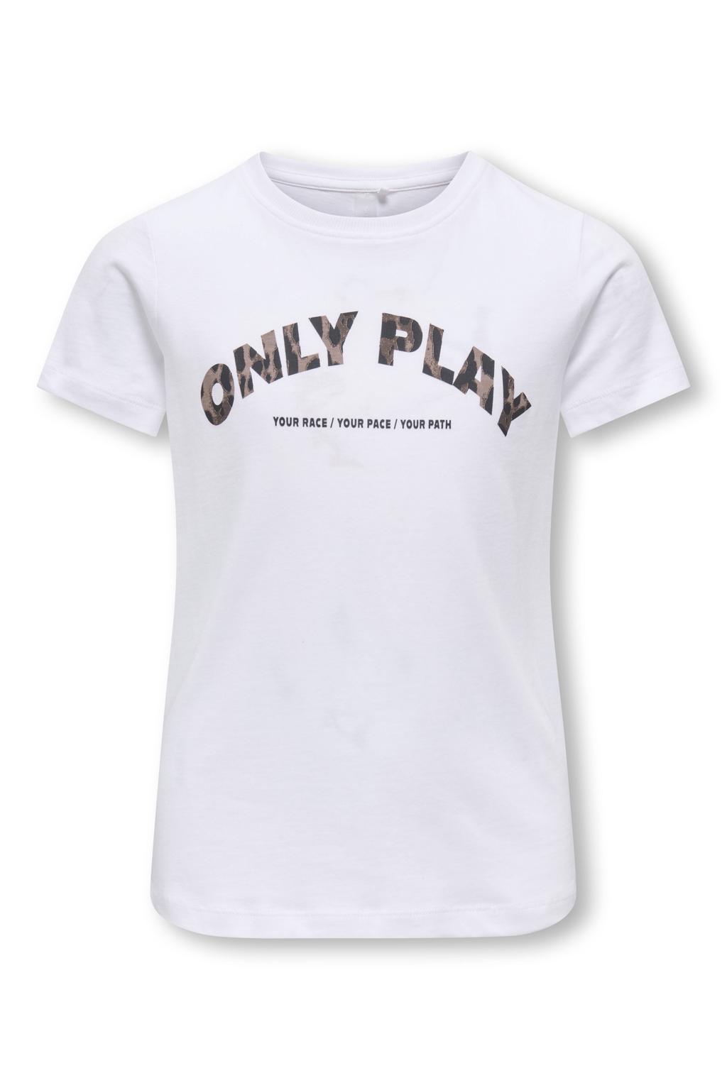 Witte meisjes ONLY PLAY GIRLS sportshirt van katoen met printopdruk, korte mouwen en ronde hals