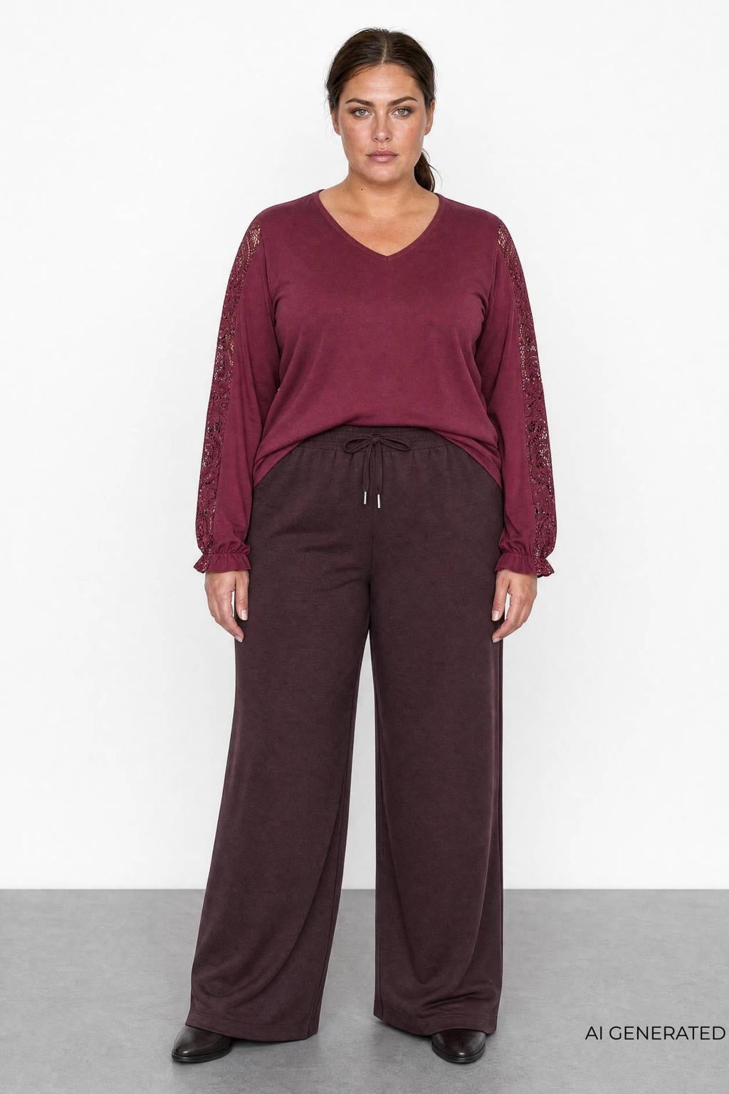 Wasabiconcept high waist loose fit broek Plus Size - bruin