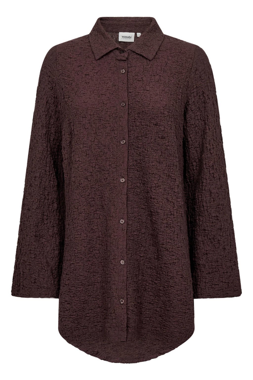 Donkerblauwe dames Wasabiconcept Plus Size blouse van katoen met effen, korte mouwen, klassieke kraag, knoopsluiting en textuur