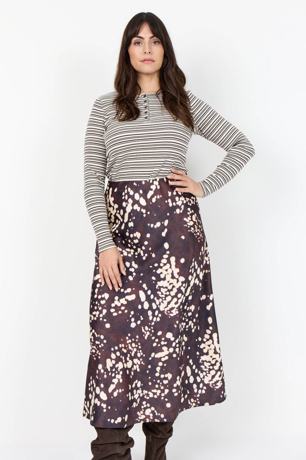 Wasabiconcept A-lijn rok Plus Size met print - bruin