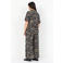 Wasabiconcept Plus Size wide leg casual broek met print - donkerblauw/beige