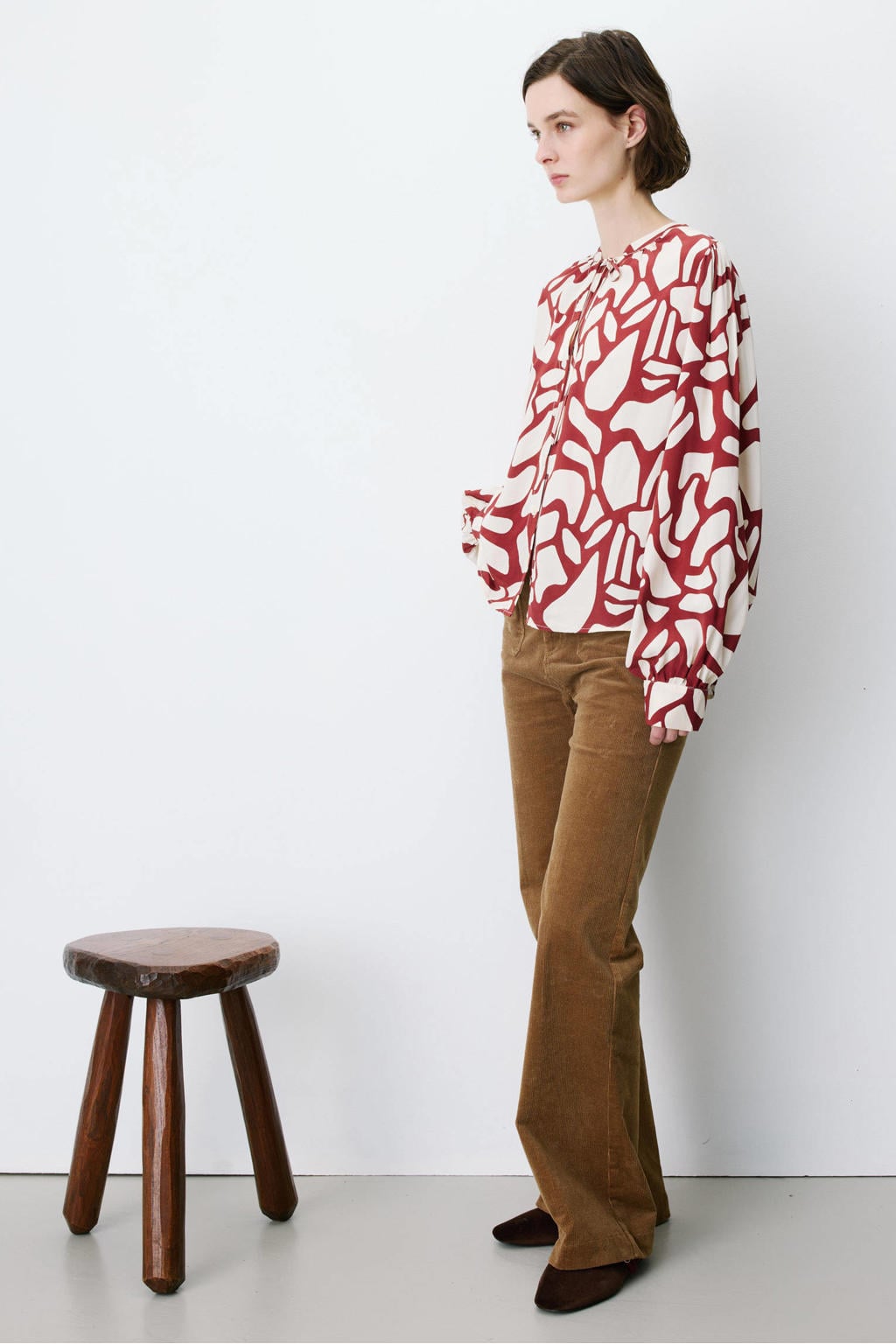 Terra en ecru dames Grace & Mila blouse van polyester met lange mouwen, klassieke kraag en knoopsluiting