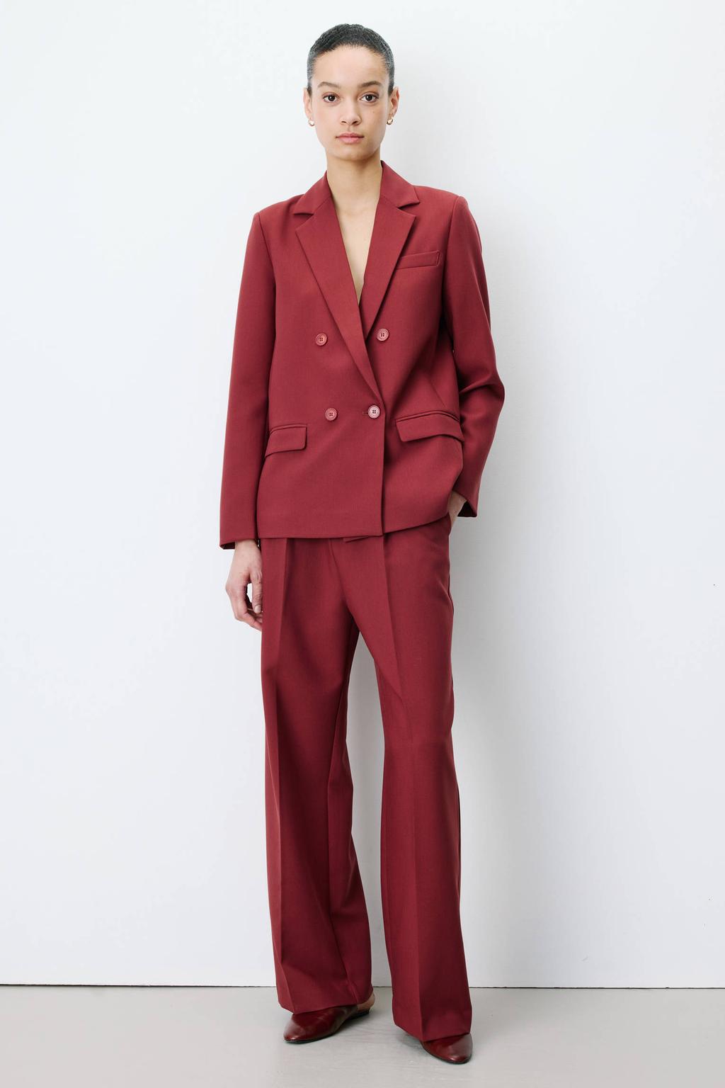 Donkerrode dames Grace & Mila double breasted blazer van polyester met effen, lange mouwen, reverskraag en knoopsluiting