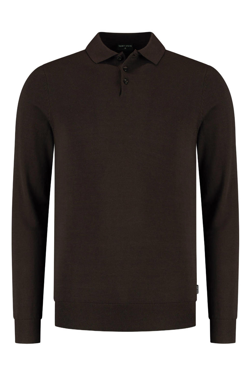 Donkerblauwe heren Saint Steve slim fit polo - van katoen met effen en lange mouwen