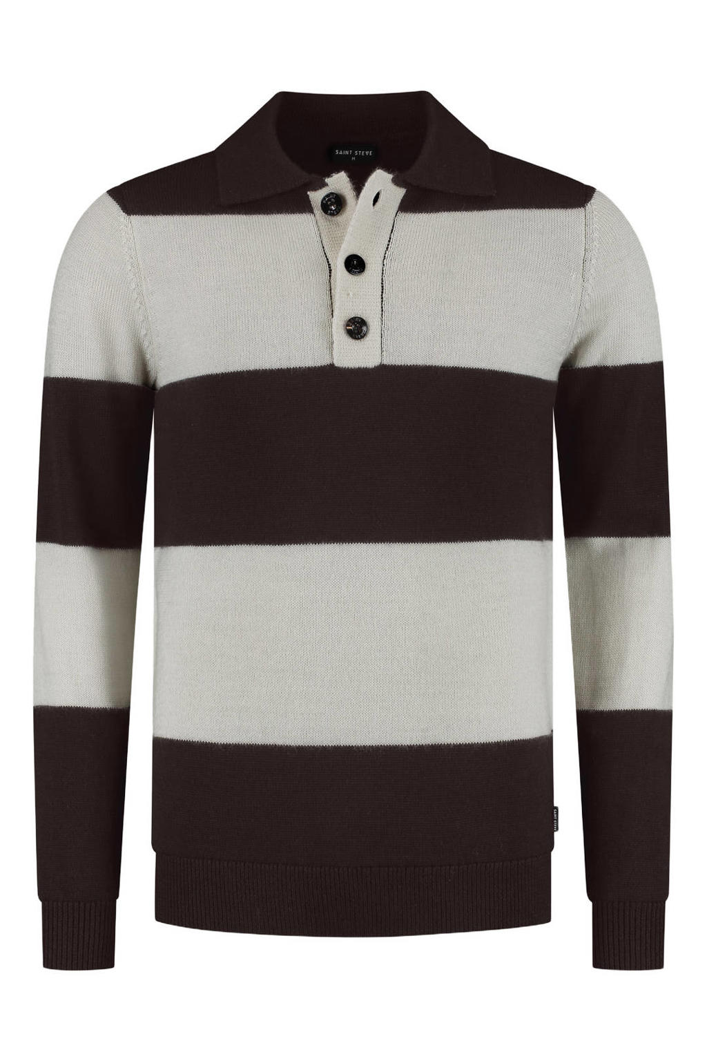 Bruine heren Saint Steve regular fit gebreide gestreepte trui van wol met lange mouwen en polo kraag