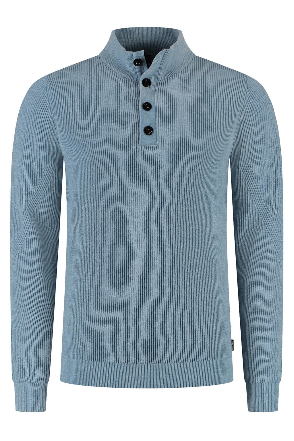 Lichtblauwe heren Saint Steve regular fit gebreide trui van polyester met effen, lange mouwen en opstaande kraag