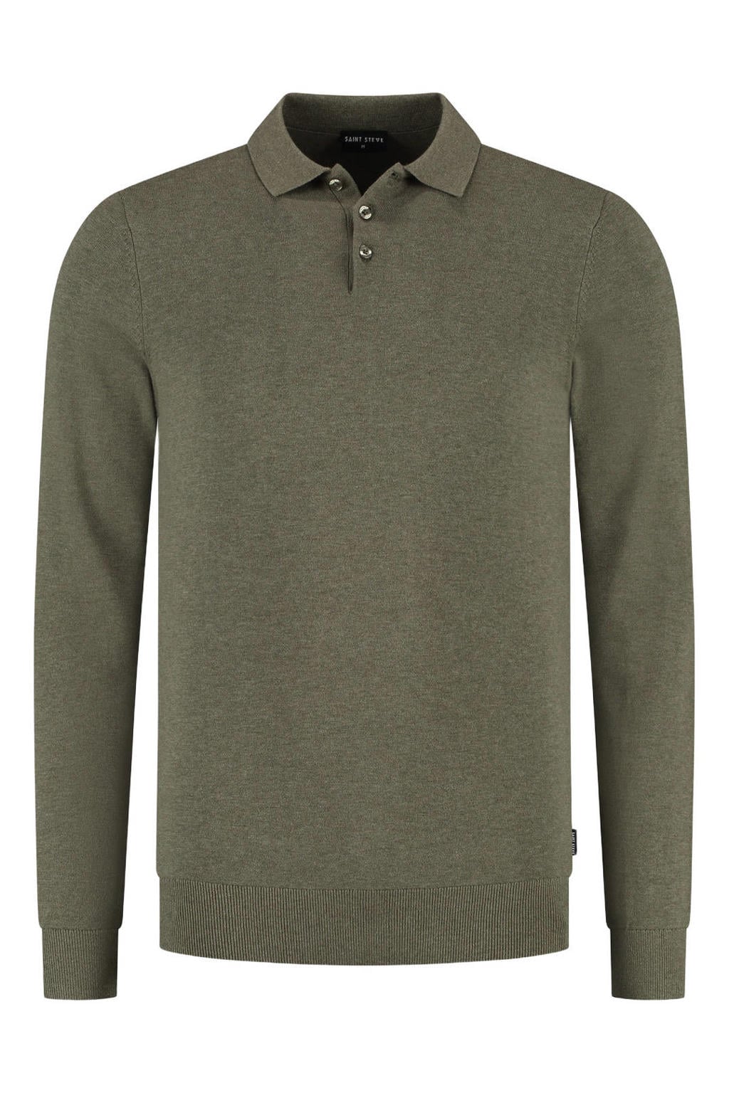 Groene heren Saint Steve slim fit polo van katoen met effen en lange mouwen