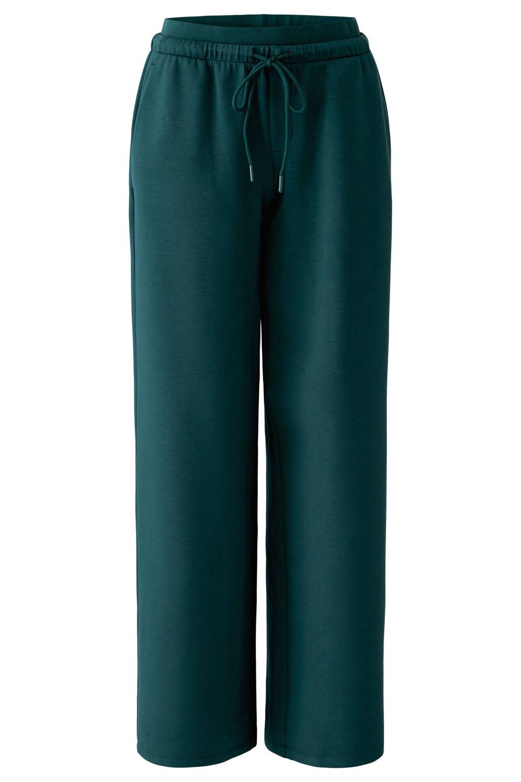Donkergroene dames Miss Lagotte wide leg broek met elastische tailleband met koord en effen