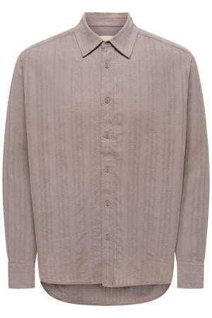 relaxed fit overhemd met linnen - taupe