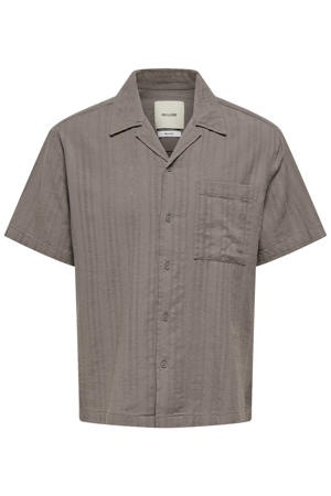 relaxed fit overhemd met linnen - taupe