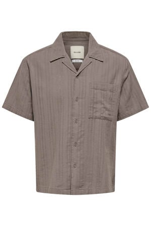 relaxed fit overhemd met linnen - taupe