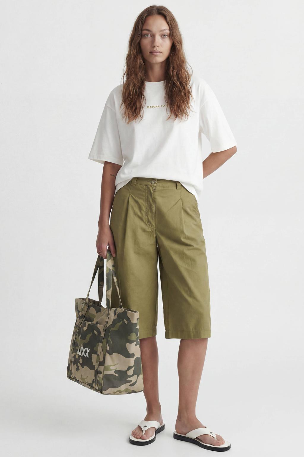 Wit en groene dames JJXX T-shirt van katoen met tekst print, korte mouwen en ronde hals
