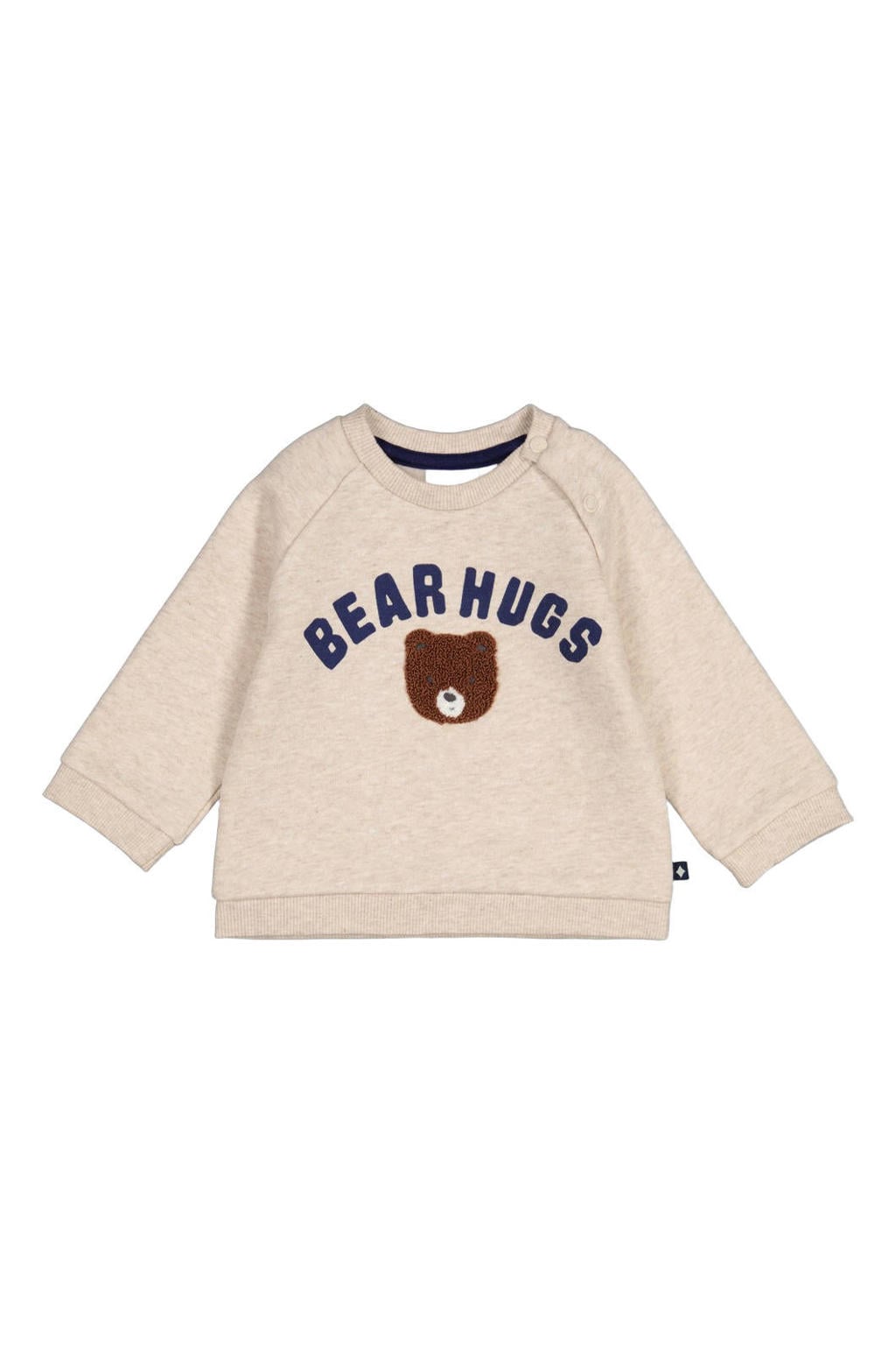 Ecru en bruine jongens en meisjes Feetje sweater Winter Denims met printopdruk, lange mouwen, ronde hals, drukknoopsluiting en patches