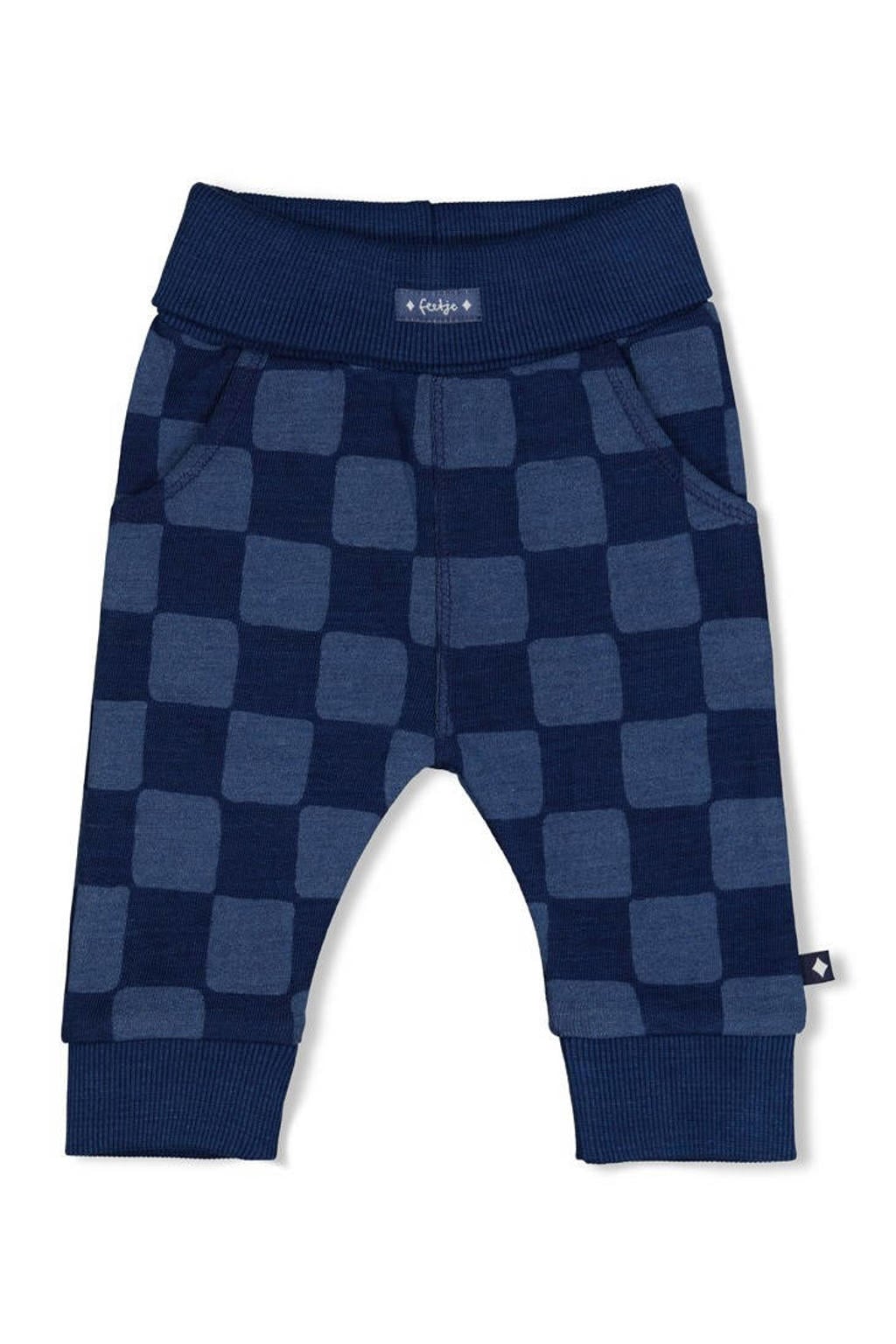 Donkerblauwe jongens Feetje sweatpants Winter Denims met relaxed, elastische tailleband en ruitenprint