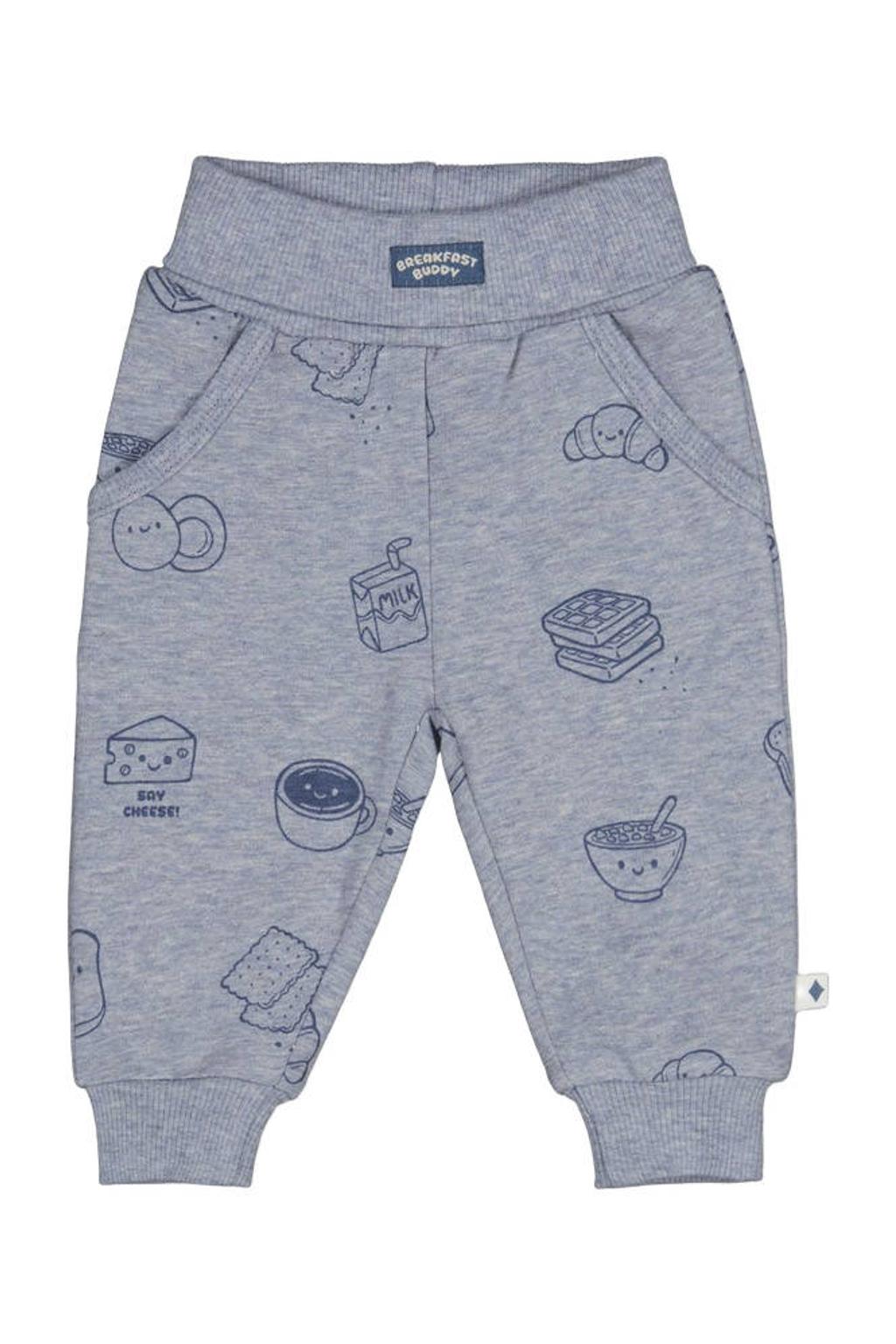 Blauwe jongens Feetje babybroek Breakfast Buddy van stretchkatoen met relaxed en elastische tailleband