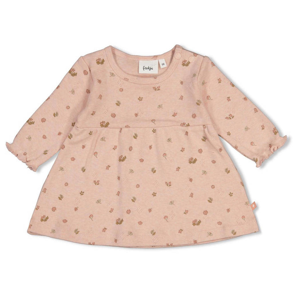 Lichtroze meisjes Feetje midi jurk Fall in Love met lange mouwen, ronde hals, drukknoopsluiting en ruches