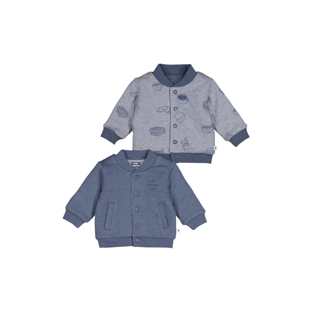 Blauwe jongens Feetje reversible jas Breakfast Buddy van katoen-polyester met lange mouwen en drukknoopsluiting