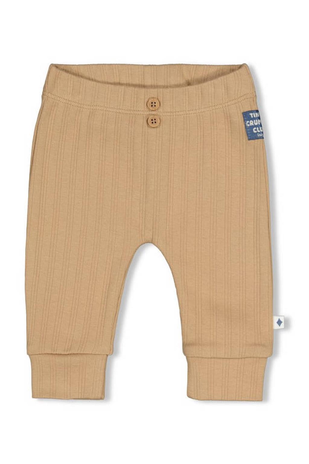 Beige jongens Feetje regular fit casual gestreepte broek van stretchkatoen met elastische tailleband