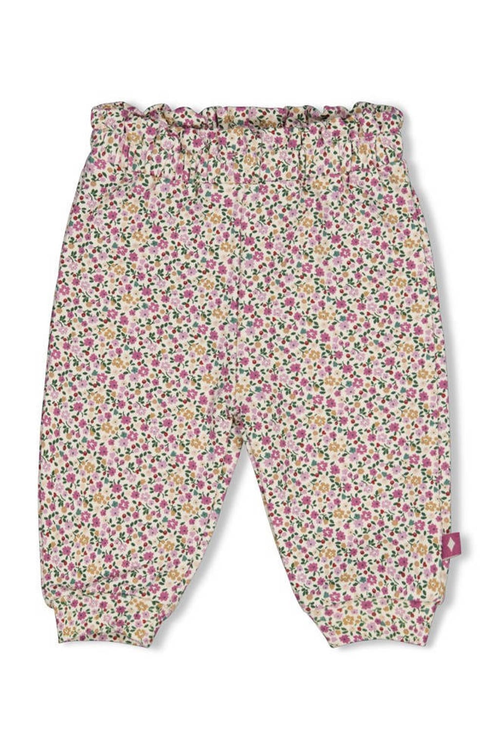 Creme en groene meisjes Feetje broek Afternoon Tea van stretchkatoen met regular waist en bloemenprint