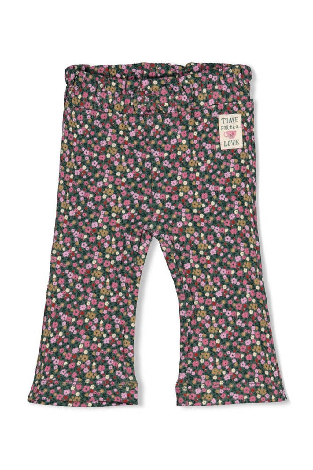 Groen en lilakleurige meisjes Feetje flared broek Afternoon Tea van stretchkatoen met regular waist en bloemenprint
