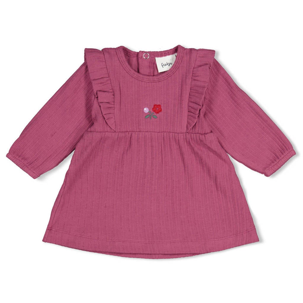 Roze meisjes Feetje jurk Afternoon Tea van stretchkatoen met lange mouwen en ronde hals