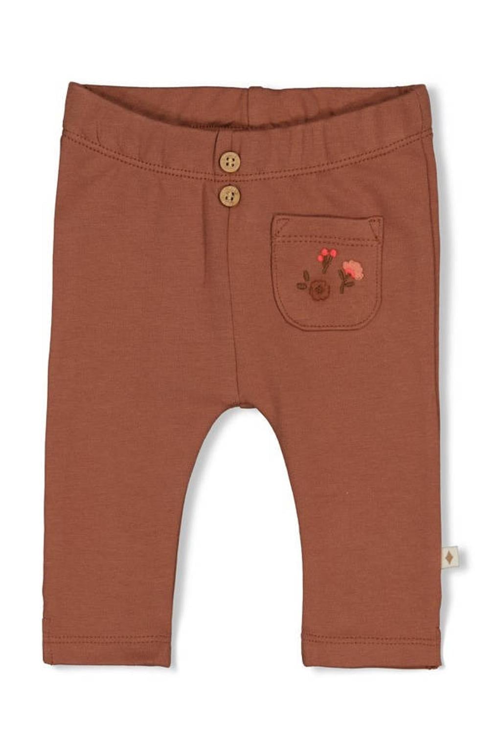 Bruine meisjes Feetje babybroek Forest Garden van stretchkatoen met slim fit, elastische tailleband en effen