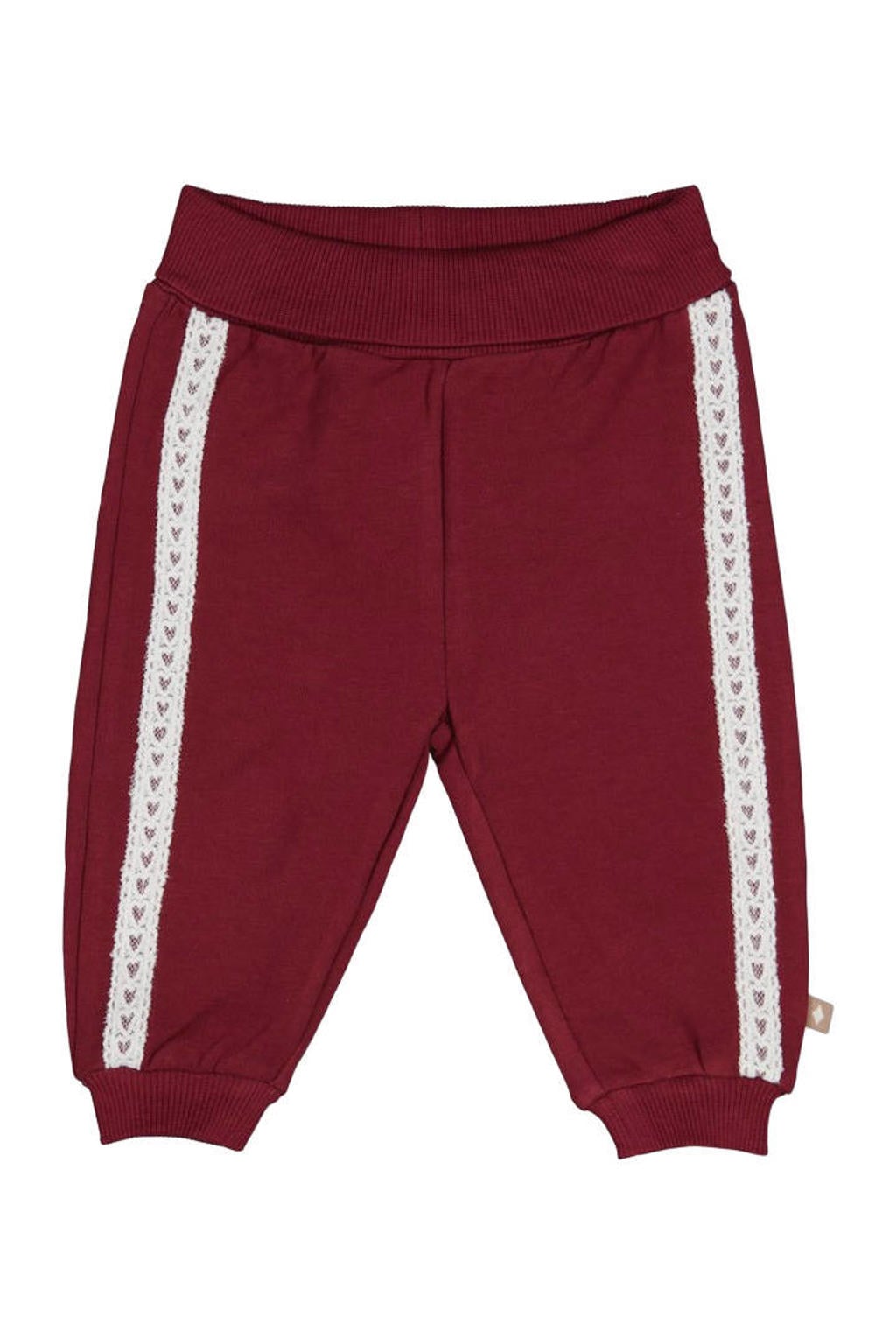 Bordeaux en witte meisjes Feetje sweatpants My Little Love met relaxed, elastische tailleband en meerkleurige print