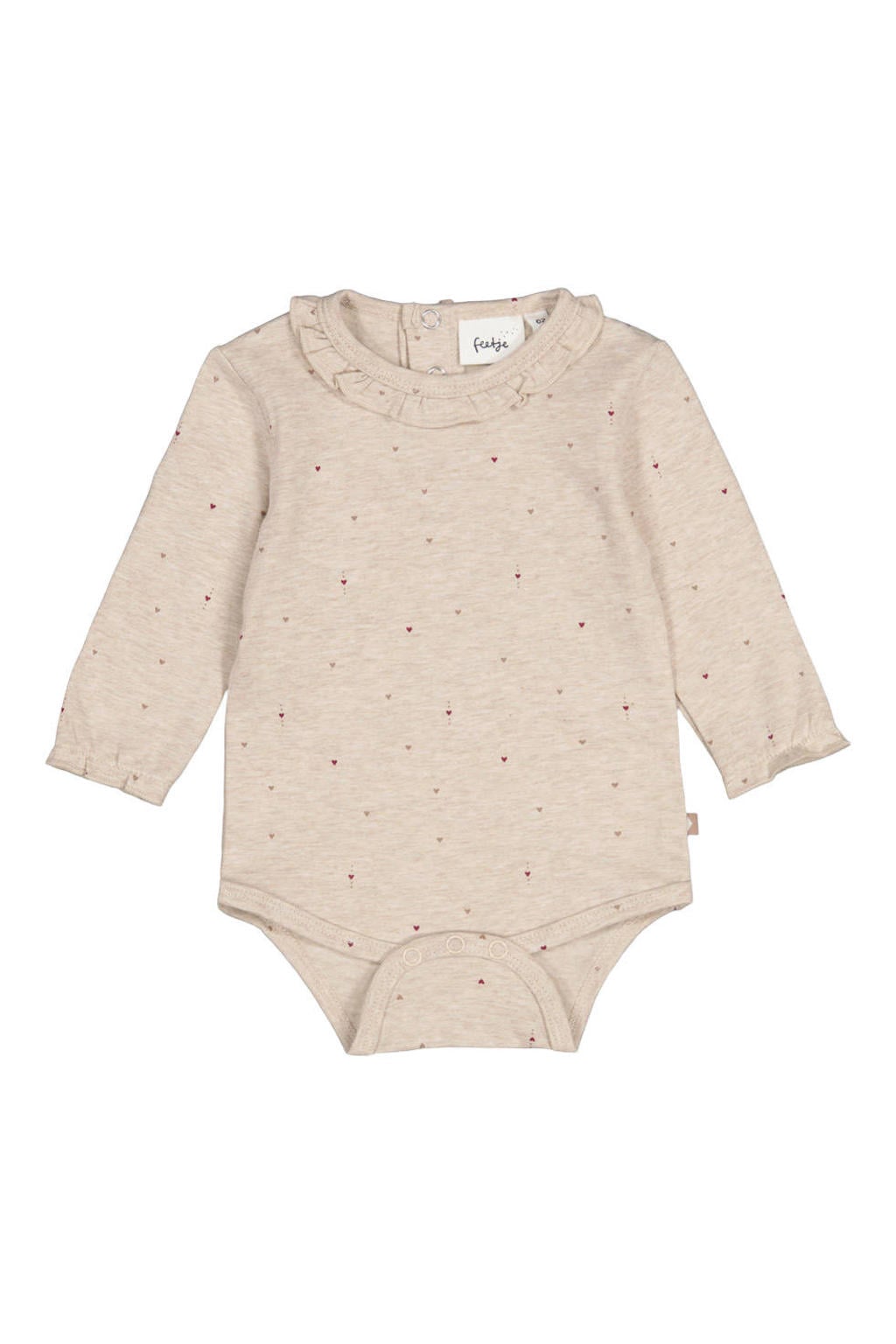 Feetje romper My Little Love met hartjes en ruches taupe/bordeaux