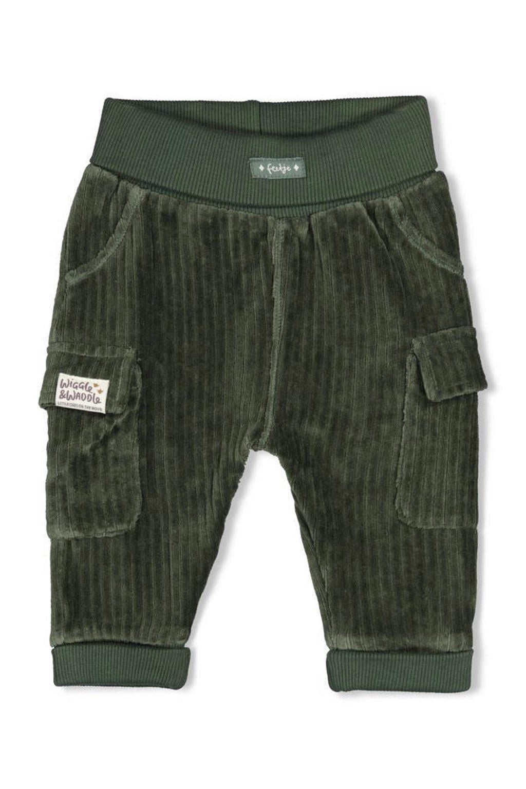 Groene jongens Feetje corduroy cargobroek Wiggle and Waddle met relaxed en effen