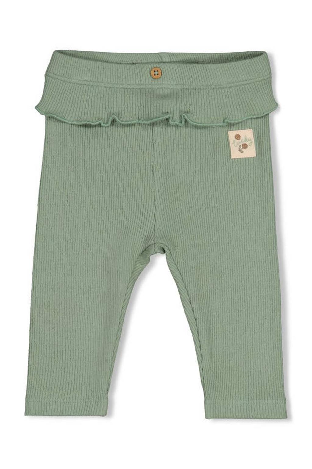 Groene meisjes Feetje legging Lucky Bloombird van stretchkatoen met slim fit, elastische tailleband en effen