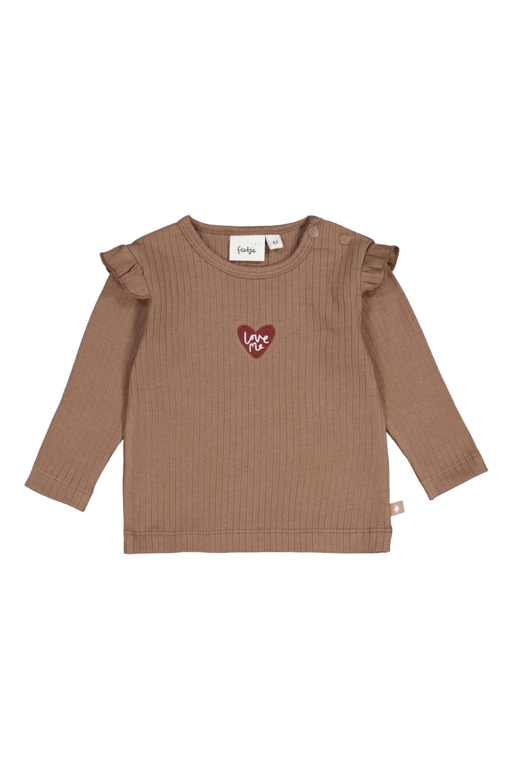 Feetje longsleeve My Little Love met print en ruches - taupe