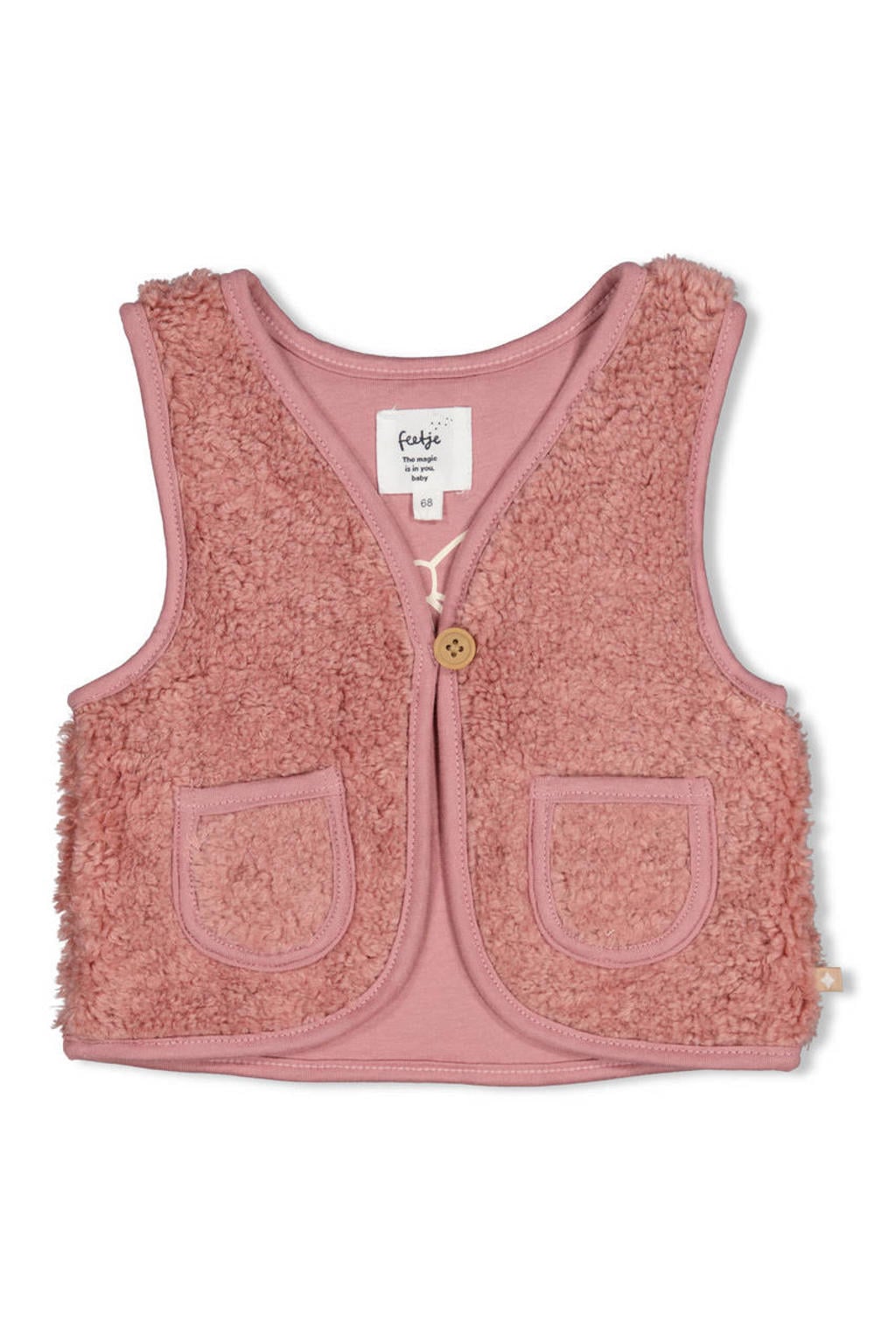 Roze meisjes Feetje teddy gilet Dress to Impress met effen, V-hals en knoopsluiting