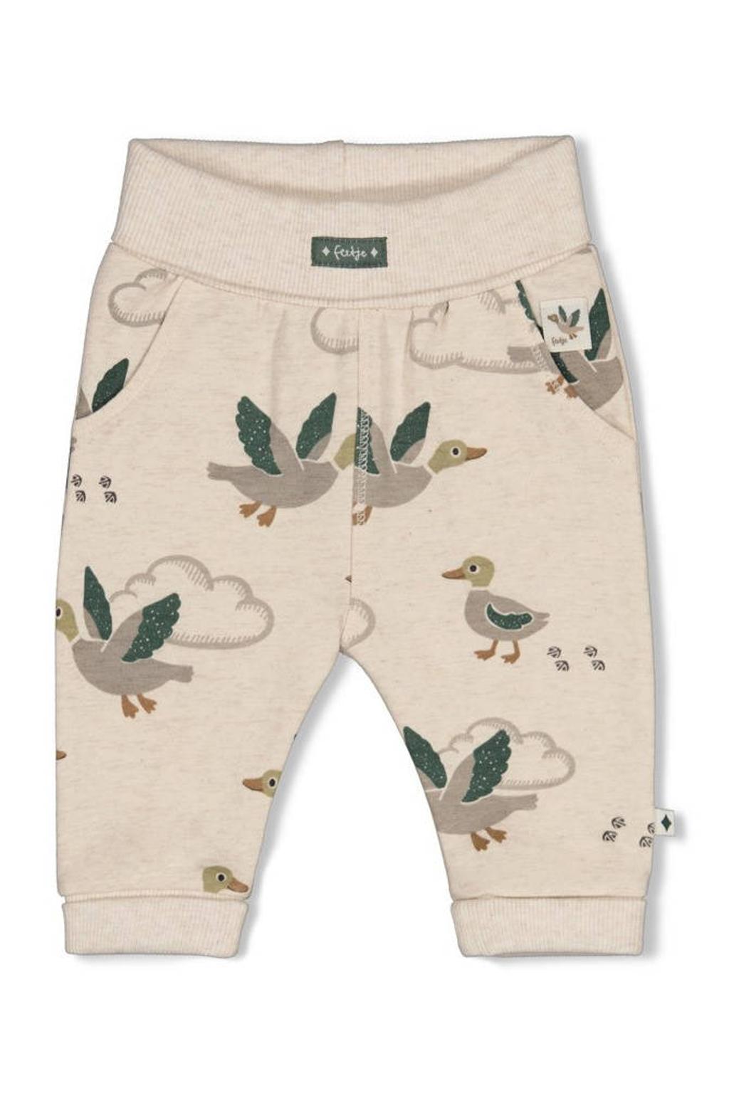 Ecru en groene jongens Feetje babybroek Wiggle and Waddle van katoen-polyester met relaxed