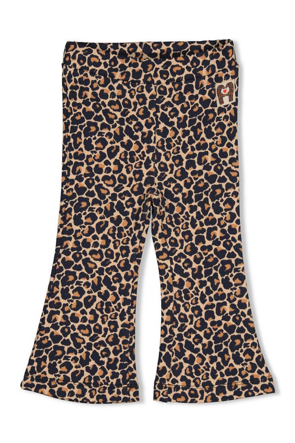 Bruin en zwarte meisjes Feetje flared broek City Chic van stretchkatoen met elastische tailleband en panterprint